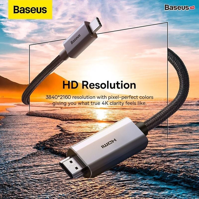 Cáp chuyển Baseus USB-C to HDMI – 4K/60Hz, truyền siêu nét, dùng cho điện thoại, tablet, MacBook, laptop