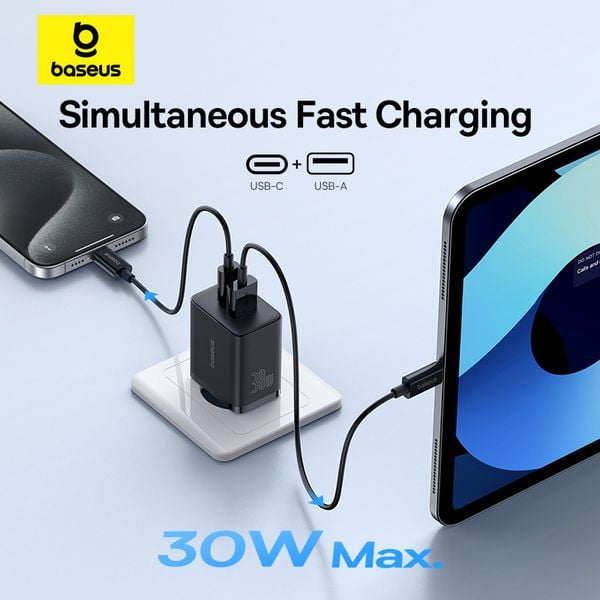 Củ Sạc Nhanh Baseus Cube Fast Charger C+U 30W (EU Plug)