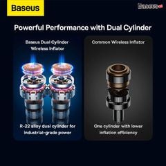 Máy bơm lốp ô tô Baseus Mega EnergyPump 250W – Pin sạc, bơm nhanh, 2 xi-lanh, công suất lớn, màn hình LCD