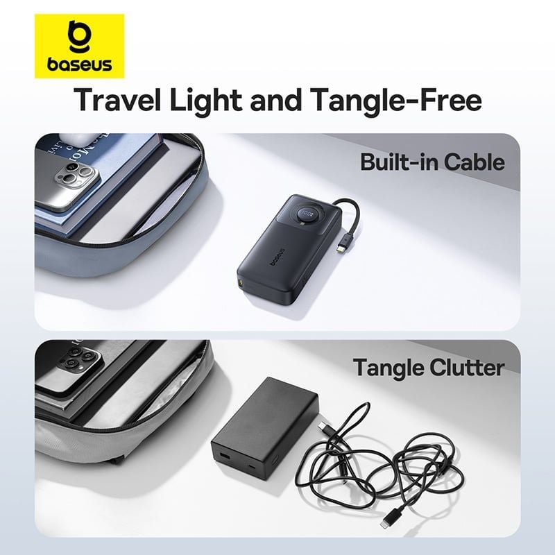 Pin Dự Phòng Tích Hợp Cáp Sạc Dây Rút Gọn Baseus Free2Pull 65W 20000mAh
