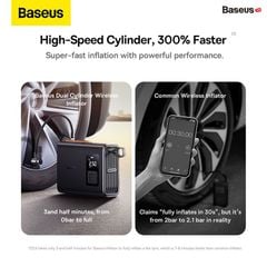Máy bơm lốp ô tô Baseus Mega EnergyPump 250W – Pin sạc, bơm nhanh, 2 xi-lanh, công suất lớn, màn hình LCD