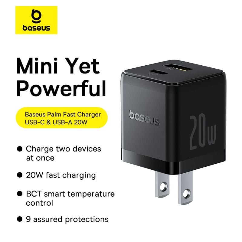 Củ Sạc Nhanh Baseus Palm C+U Charger 20W (USB + Type C Dual Port, 20W PD/QC 3.0 Multi Quick Charge Support)