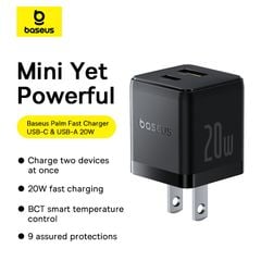 Củ Sạc Nhanh Baseus Palm C+U Charger 20W (USB + Type C Dual Port, 20W PD/QC 3.0 Multi Quick Charge Support)