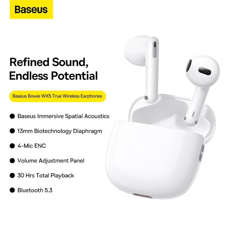 Tai Nghe Bluetooth Baseus WX5 True Wireless Earphone 4-Mic ENC Call Earbuds 30 Hours (Bluetooth 5.3, 0.06' Low Latency TWS Earphones)