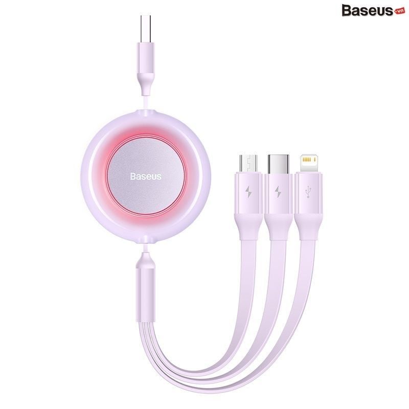 Cáp Sạc Dây Rút Thế Hệ Mới Baseus Bright Mirror 2 Series Retractable 3-in-1 Fast Charging Data Cable (USB to M+L+C 3.5A 1.1m)