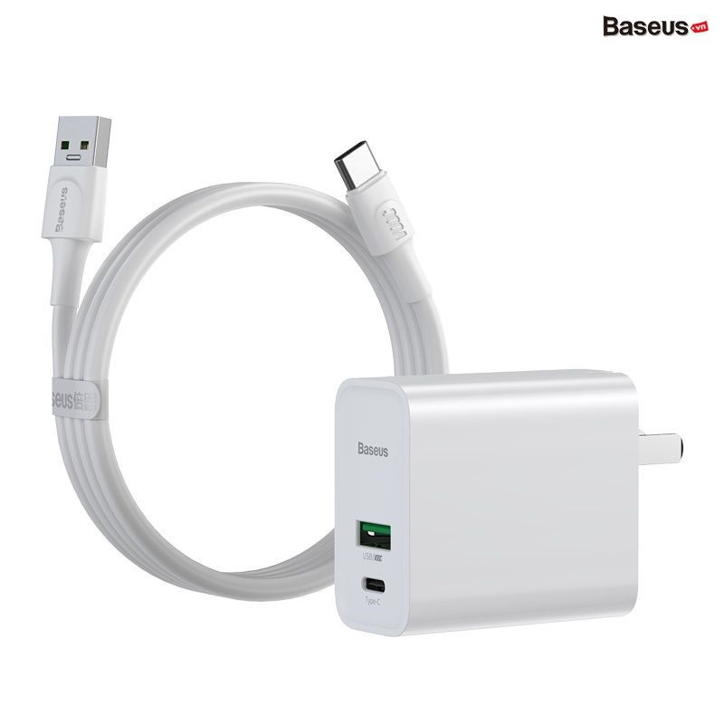 Bộ cốc sạc và dây cáp hỗ trợ sạc nhanh VOOC 4.0 Baseus Speed PPS Quick Charger C+A (With 1m 5A U-C Flash Cable, 30W)