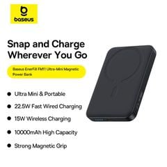 Pin sạc không dây Baseus EnerFill FM11 – 10000mAh, 22.5W, sạc không dây 15W, kèm cáp C to C 60W, siêu nhỏ gọn