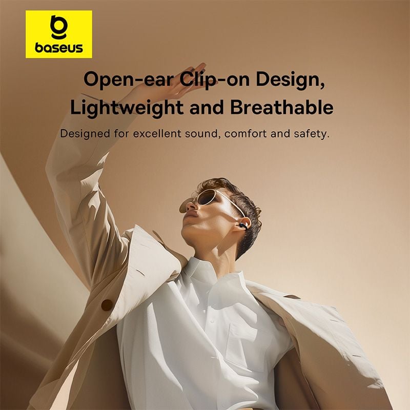 Tai nghe Bluetooth Baseus Bass 15 Clip – OWS, v5.4, 8H, mic kép ENC, âm trầm mạnh, open-ear, kèm cáp Type-C