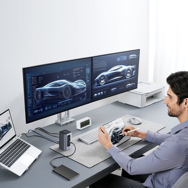 Hub Mở Rộng Đa Năng 12-in-1 Baseus NU1 Air Spacemate (USB-C to 2*HDMI 4K@60Hz+2*USB-C (10Gbps)+2*USB-A (5Gbps)+2*USB-A (480Mbps)+1*RJ45+SD/TF 3.0+1*USB-C (PD))