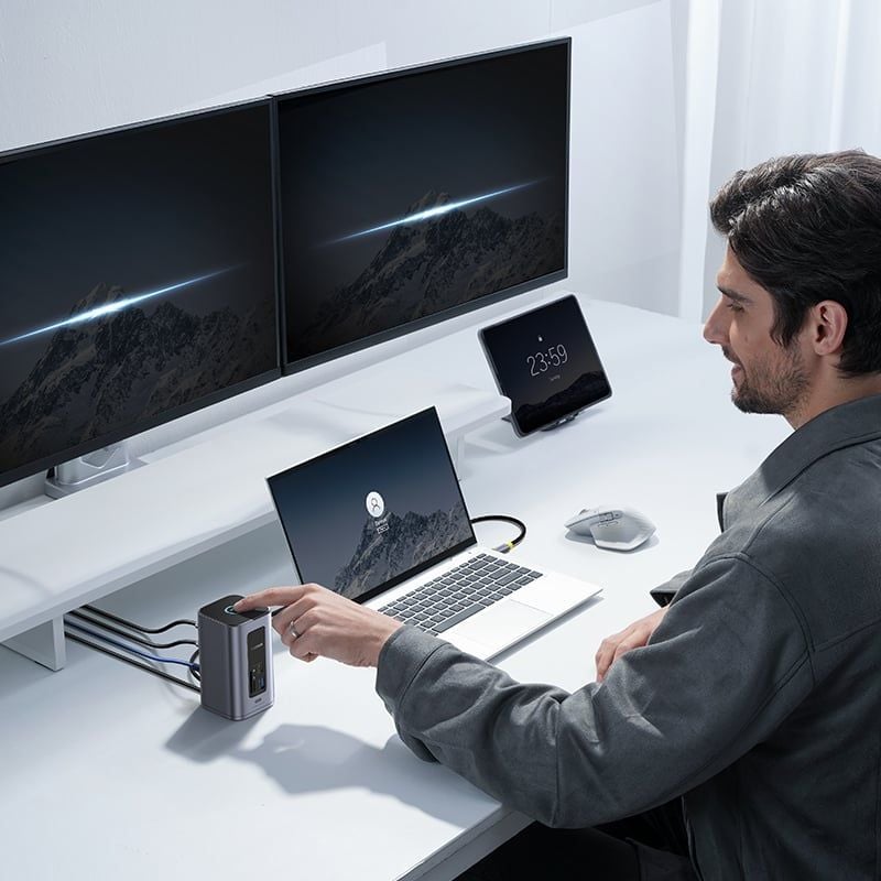 Hub Mở Rộng Đa Năng 12-in-1 Baseus NU1 Air Spacemate (USB-C to 2*HDMI 4K@60Hz+2*USB-C (10Gbps)+2*USB-A (5Gbps)+2*USB-A (480Mbps)+1*RJ45+SD/TF 3.0+1*USB-C (PD))