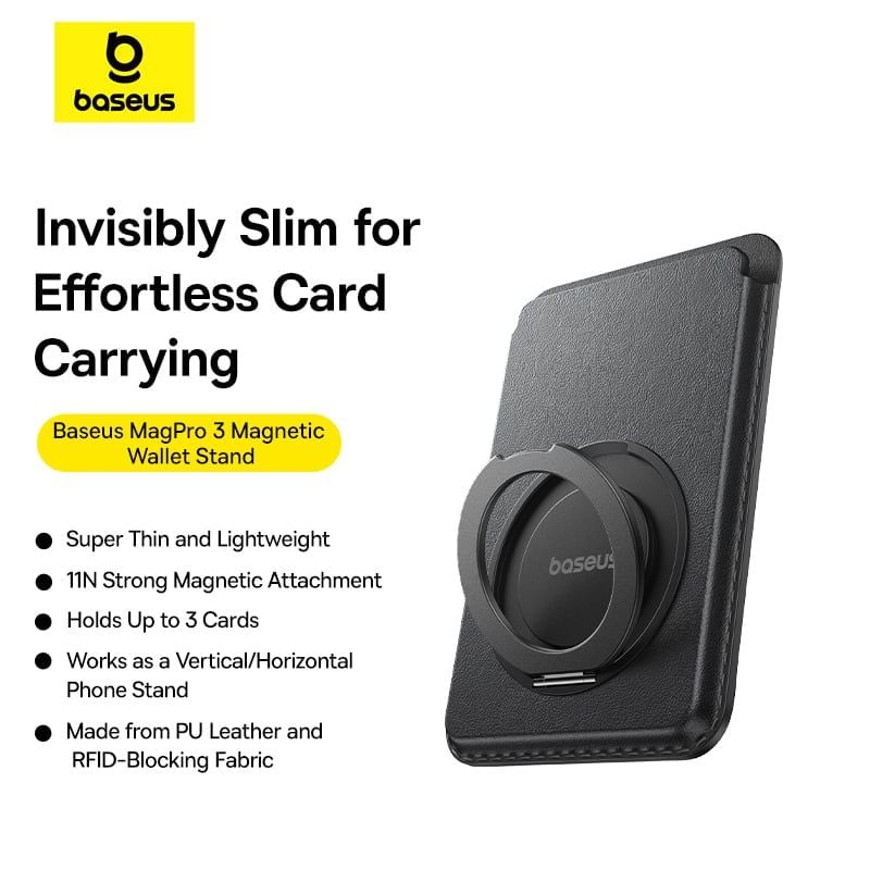 Giá Đỡ Ví Từ Tính 2-in-1 Baseus MagPro 3 (2-in-1 Wallet & Stand, RFID Blocking, Adjustable for Hands-Free Viewing, 11N Strong Magnetic Attachment, Holds Up to 3 Cards, Built-in 360° Rotating Stand)