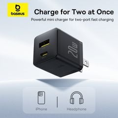 Củ Sạc Nhanh Baseus Palm C+U Charger 20W (USB + Type C Dual Port, 20W PD/QC 3.0 Multi Quick Charge Support)