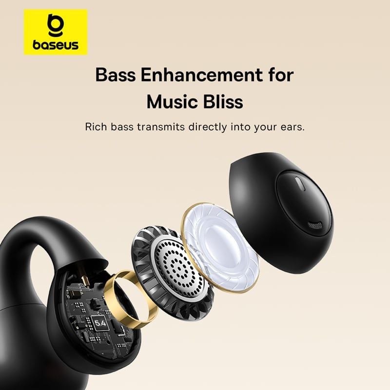 Tai nghe Bluetooth Baseus Bass 15 Clip – OWS, v5.4, 8H, mic kép ENC, âm trầm mạnh, open-ear, kèm cáp Type-C