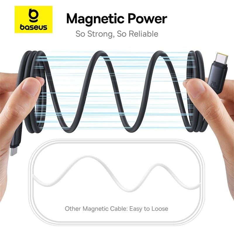 Cáp Sạc Nhanh Nam Châm Chống Rối Baseus PicoGo Magnetic Liquid Silicone C to C 240W (480Mbps)