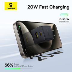 Củ Sạc Nhanh Baseus Palm C+U Charger 20W (USB + Type C Dual Port, 20W PD/QC 3.0 Multi Quick Charge Support)