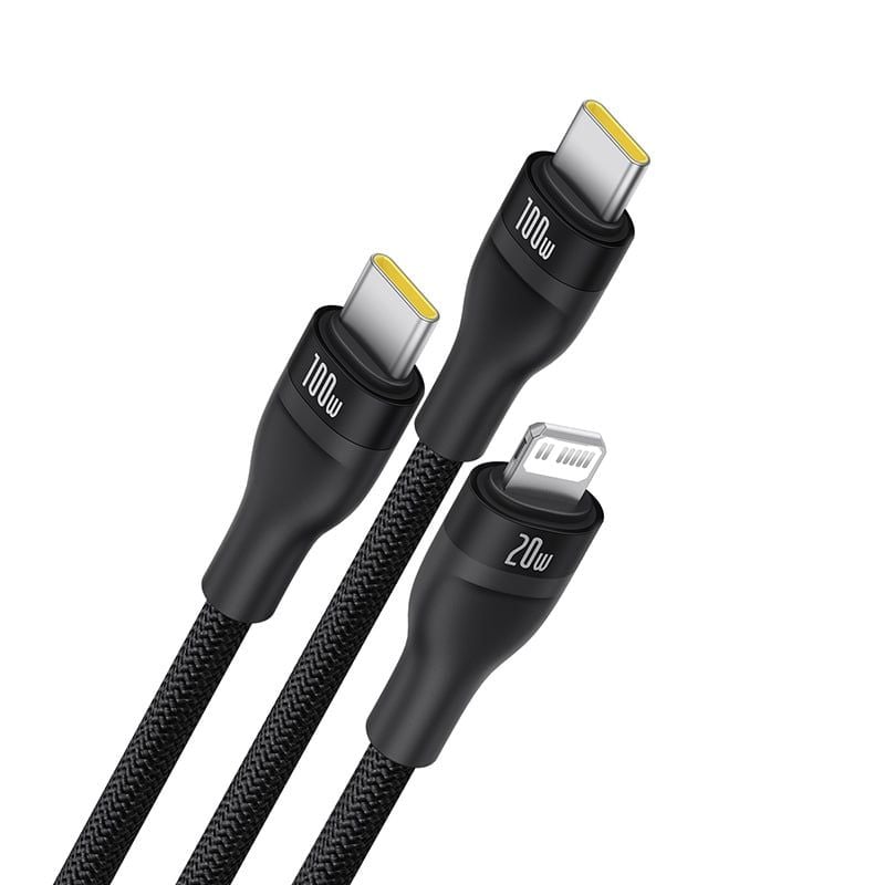 Cáp Sạc Nhanh Đa Năng 1 for 3 Baseus Flash Series 3 100W (Type-C to 2*Type-C+Lightning, 1.5m, 480Mbps)