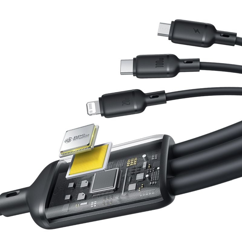 Cáp Sạc Nhiều Đầu Đa Năng Baseus Silky One-for-Three C to M+L+C 100W (1.5m, 480Mbps)