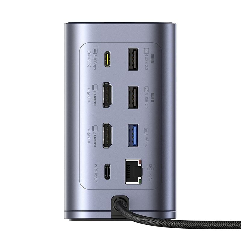 Hub Mở Rộng Đa Năng 12-in-1 Baseus NU1 Air Spacemate (USB-C to 2*HDMI 4K@60Hz+2*USB-C (10Gbps)+2*USB-A (5Gbps)+2*USB-A (480Mbps)+1*RJ45+SD/TF 3.0+1*USB-C (PD))