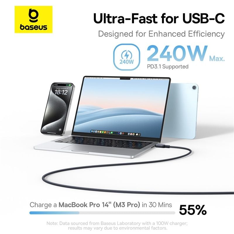 Cáp Sạc Nhanh Nam Châm Chống Rối Baseus PicoGo Magnetic Liquid Silicone C to C 240W (480Mbps)