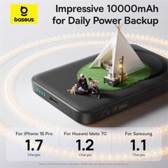 Pin sạc không dây Baseus EnerFill FM11 – 10000mAh, 22.5W, sạc không dây 15W, kèm cáp C to C 60W, siêu nhỏ gọn
