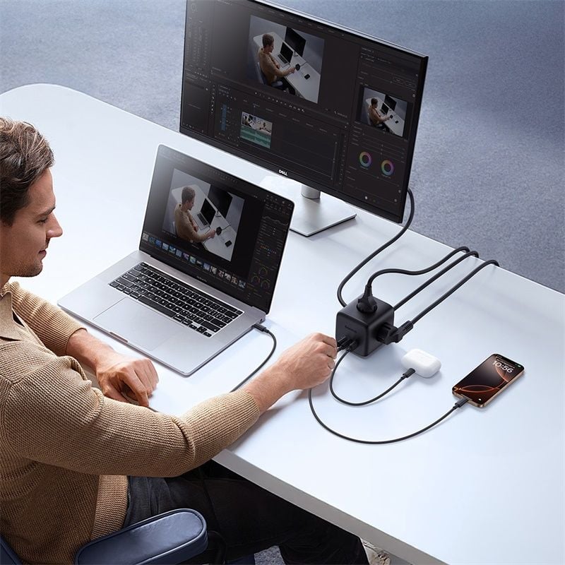 Bộ Sạc Nhanh 3AC+1U+1C Baseus EnerFill FA11 Cube Power Strip 67W (Tích Hợp Dây Nguồn Nối Dài 1.5m Chân EU)