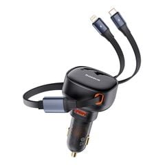 Tẩu Sạc Ô Tô Baseus Enjoyment Pro Car Charger Tích Hợp Cáp Type C & iPhone Cable 60W