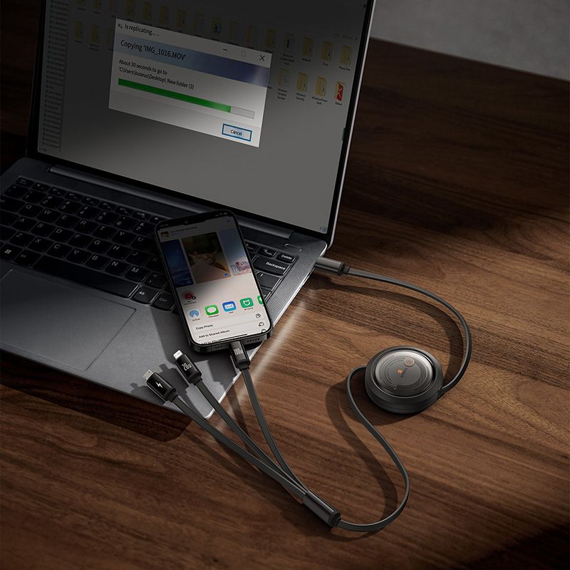 Cáp Sạc Đa Năng Baseus Free2Draw Retractable Crystal Type-C to M+L+C 100W (1.1m, Fast Charging Data Cable)