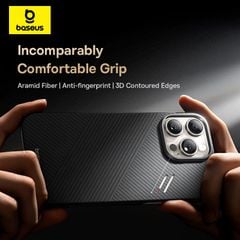 Ốp Lưng Từ Tính Baseus Synthetic Fiber Series For iP 16 Series (0.6mm Ultra Slim, MagSafe Compatibility, Aramid Fiber, Anti-fingerprint, 3D Contoured Edges, Bulletproof-Level Protection, Built-in Temperature Sensing Design)