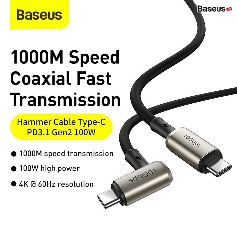 Cáp sạc nhanh siêu bền C to C 100W Baseus Hammer Gen2 Type-C Cable  (20V/5A, 4K60Hz Video Support, Power Delivery 3.1, QC3.0 Quick Charge Cable)