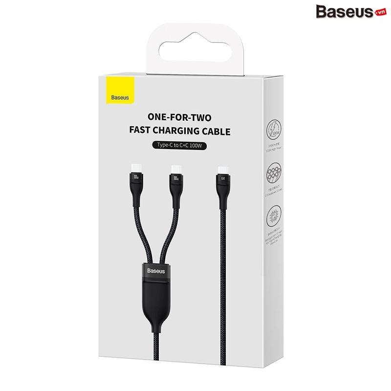 Cáp Sạc Nhanh 2 in 1 Baseus Flash Series Ⅱ One-for-Two Fast Charging Cable Type-C to Dual Type C 100W Gen2