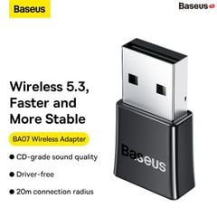 USB Bluetooth Tốc Độ Cao Baseus BA07 Bluetooth Receiver (Bluetooth CSR 5.3, 20m, Wireless Audio Transmission Adapter For PC/Laptop/Smartphone/Tablet)