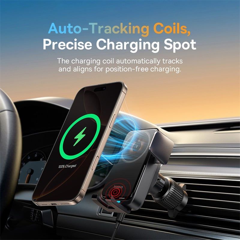 Đế Giữ Điện Thoại Kiêm Sạc Không Dây Cho Ô Tô Baseus Wisdom Pro (Auto Coil Alignment, 15W)