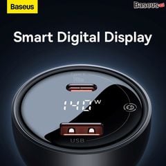 Tẩu Sạc Nhanh Dùng Trên Ô Tô Baseus Digital Display PD3.1 Dual Fast Charger Car Charger U+C 140W Kèm Cáp C to C 240W