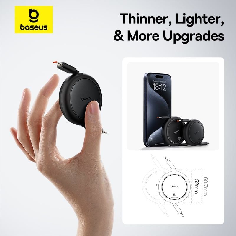 Cáp Sạc Nhanh C to C Rút Gọn Baseus Free2Pull Mini 60W (480Mbps)