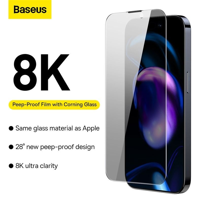 Kinh Cường Lực Baseus All-glass Corning Peep-proof Tempered Glass Film 0.4mm 2022 cho iPhone 12/13/14 Pro Max (Pack of 2)