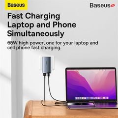 Củ sạc nhanh Baseus GaN5 Pro Ultra-Slim Fast Charger 65W (Combo Củ sạc nhanh Ultra Slim siêu mỏng kèm Cáp sạc 100W, Type C + USB, PD3.0/PPS/QC4.0/SCP/FCP Multi Quick Charge Protocol)