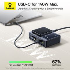 Bộ Sạc Để Bàn 3C+U Baseus NOMOS 5-in-1 140W (Qi2 Wireless Charging, Retractable Cable, Digital Display)