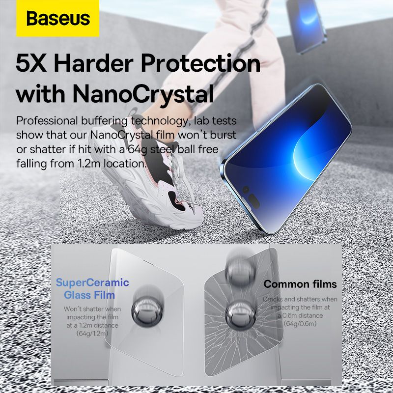 Kính cường lực Baseus Nano Crystal iPhone 14 – Full viền, 8K, chống bụi loa, bộ 2 cái + khung dán hỗ trợ