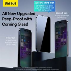 Kinh Cường Lực Baseus All-glass Corning Peep-proof Tempered Glass Film 0.4mm 2022 cho iPhone 12/13/14 Pro Max (Pack of 2)