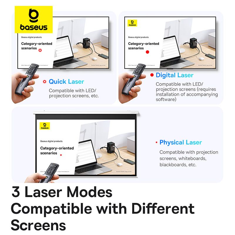 Bút trình chiếu Baseus Orange Dot AI Voice – Dual-laser, giọng nói thành văn bản, kết nối 2.4G/Bluetooth, phạm vi chiếu 100m