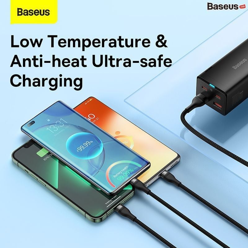 Cáp Sạc 3 Đầu Công Suất Cao 	Baseus Flash Series Ⅱ One-for-three Fast Charging Data Cable (USB to M+L+C 100W 1.2m)