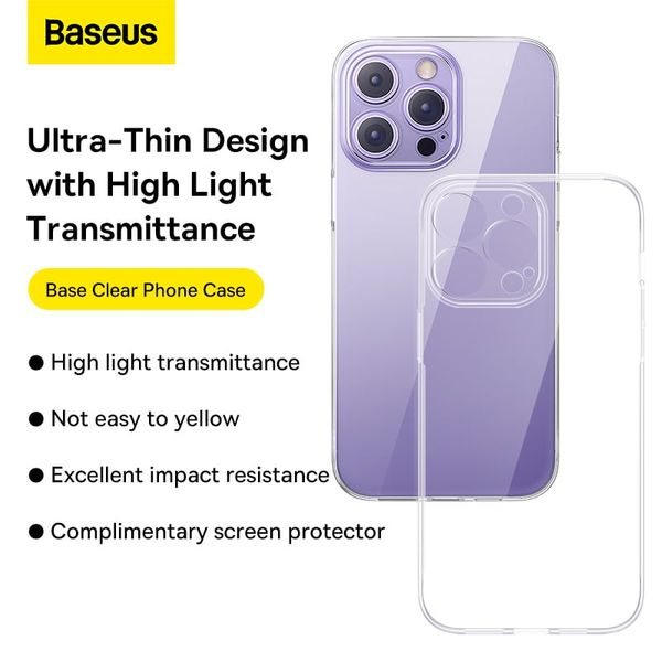 Ốp Lưng Baseus Crystal Series Clear Phone Case for iP 14 Plus, Clear (With all-tempered-glass screen protector and cleaning kit)