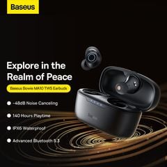 Tai Nghe Bluetooth Baseus Bowie MA10 True Wireless Earphones (ANC 48dB Noise Cancelling 140h Playtime Bluetooth 5.3, IPX6 Waterproof)