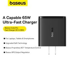 Củ Sạc Nhanh Baseus Cube Pro Fast Charger 2C+U 65W (Kèm Cáp Baseus Pudding Series C to C 100W)
