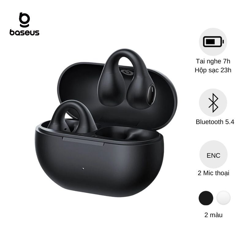 Tai nghe Bluetooth Baseus Bass 15 Clip – OWS, v5.4, 8H, mic kép ENC, âm trầm mạnh, open-ear, kèm cáp Type-C