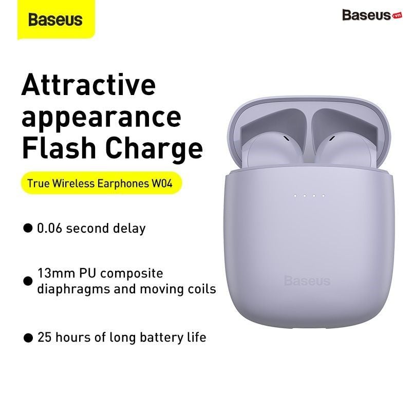 Tai Nghe Bluetooth Baseus Encok True Wireless Earphones W04/W04 Pro TWS Gen 2 Wireless Charger, New Model 2022 (Bluetooth 5.0, GPS - APP Control, Super Fast charge, Nearly No-delay & HD Stereo)