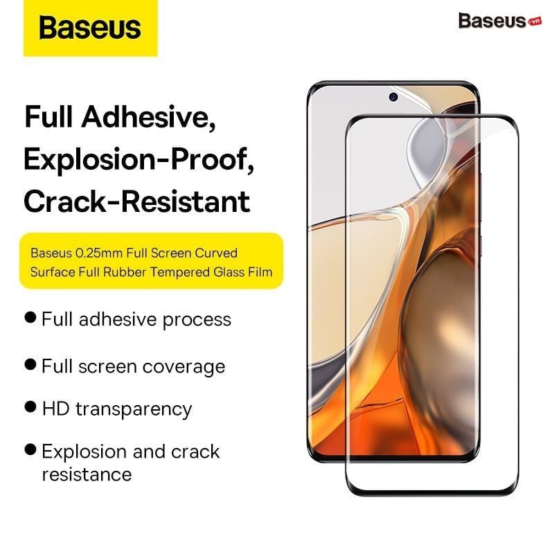 Kính cường lực Baseus 0.25mm – Full màn cong, full keo, siêu bền, bảo vệ toàn diện cho Xiaomi Mi 12/12X