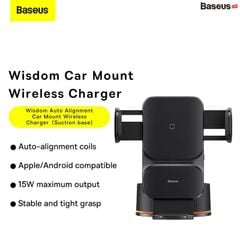 Bộ Đế Giữ Điện Thoại Tích Hợp Sạc Không Dây Baseus Wisdom Auto Alignment Car Mount Wireless Charger (QI 15W)