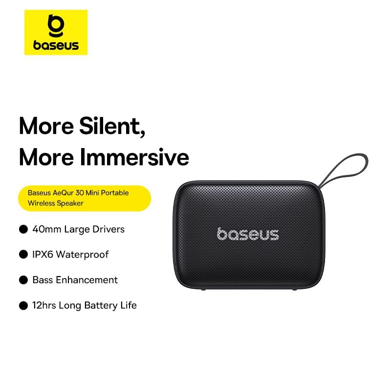 Loa Di Động Không Dây Baseus AeQur 30 Mini (5W, Bluetooth v5.3, 12Hrs, IPX6, Bass Enhancement)