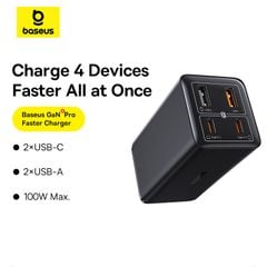 Củ Sạc Nhanh Baseus GaN6 Pro Fast Charger 2C+2U 100W (Tặng kèm cáp nối dài 1m)